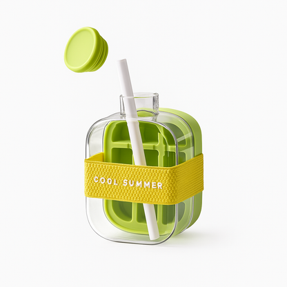 Ice Mold Water Bottle - Food-Grade Plastic - Easy Release - Pink - Green - White