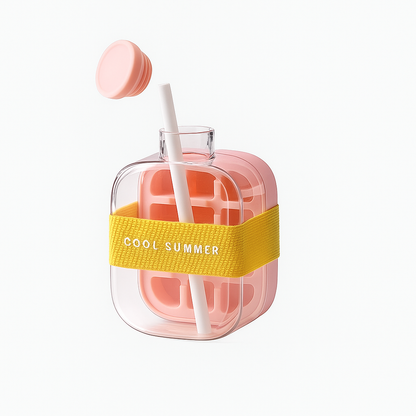 Ice Mold Water Bottle - Food-Grade Plastic - Easy Release - Pink - Green - White