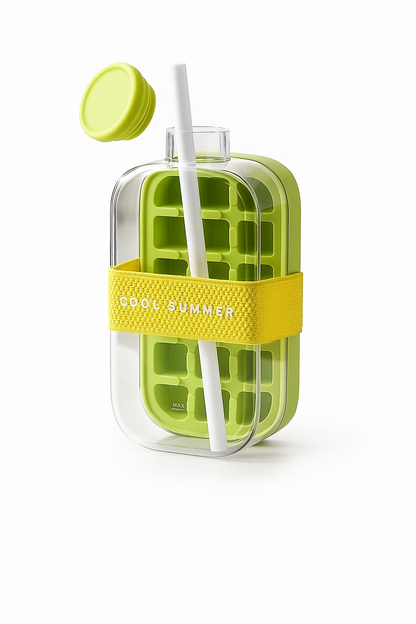 Ice Mold Water Bottle - Food-Grade Plastic - Easy Release - Pink - Green - White